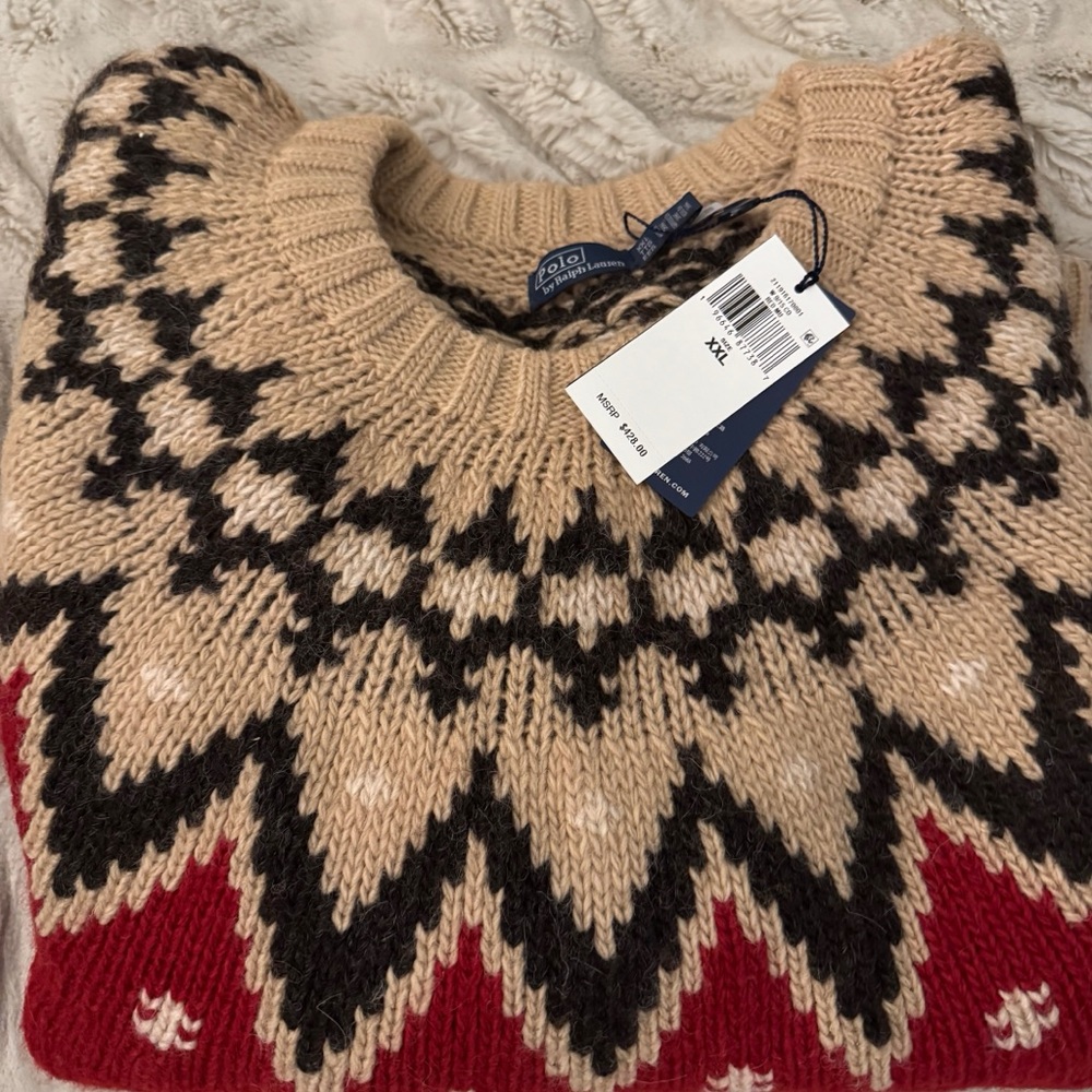 Gorgeous holiday Polo Ralph Lauren Italian alpaca wool sweater luxurious red